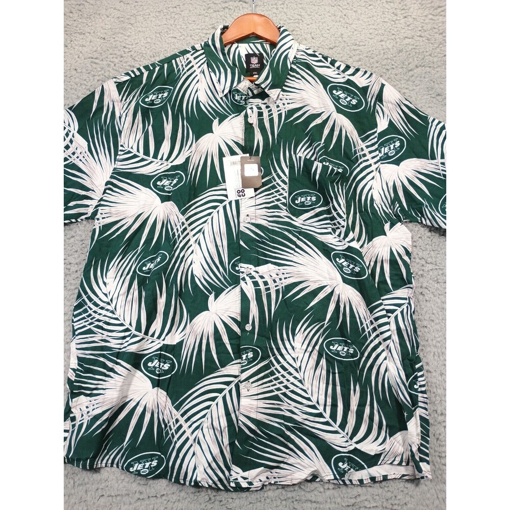 New York Jets NFL Hawaiian Button Up Short Sleeves XXL Rayon Pocket